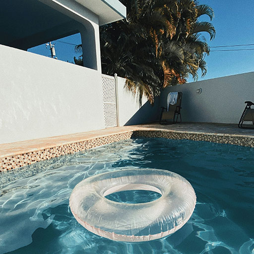 An inner tube floating in a pool
