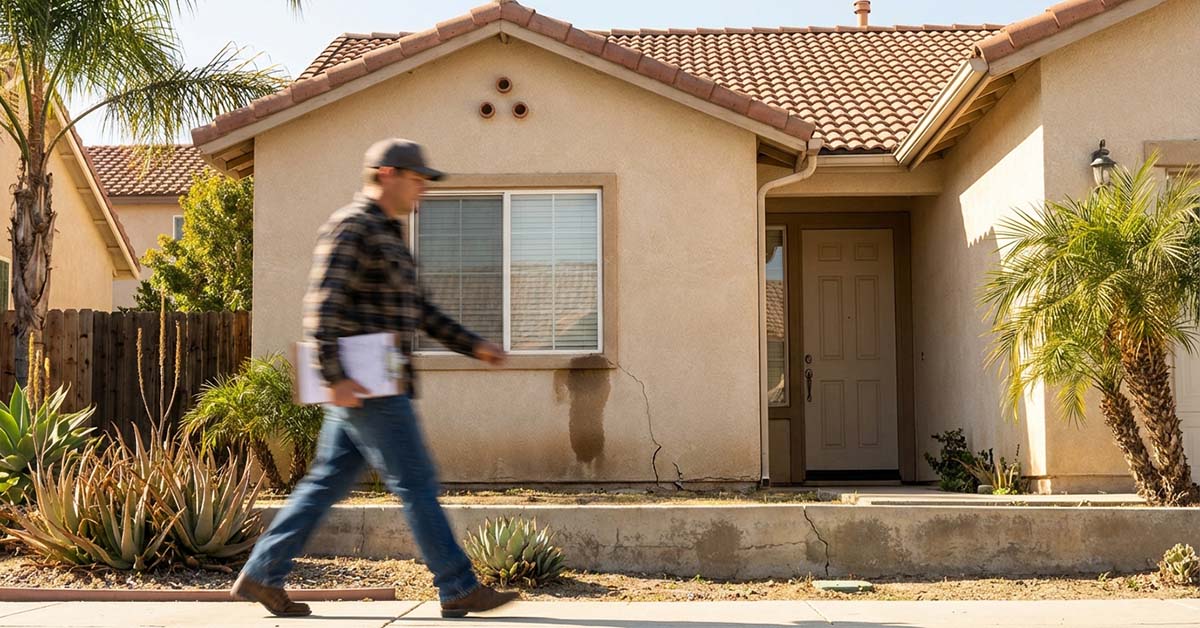A home inspector in front of a hosue