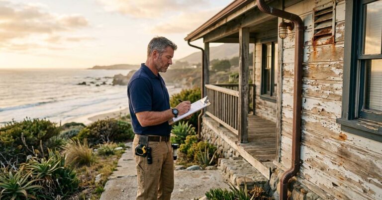 An InterNACHI certified home inspector inspects a Ventura county coastal home